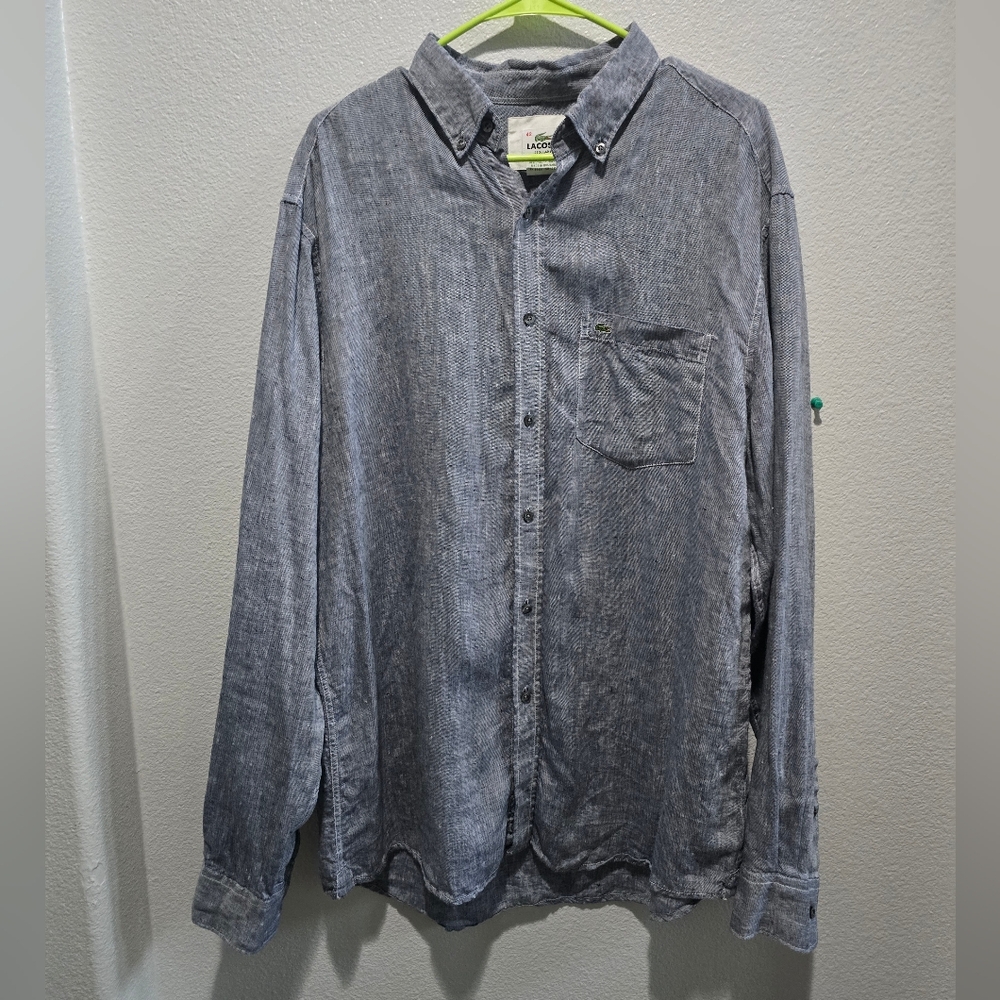 Lacoste linen  long sleeved grey button up shirt  regular fit,  size 42